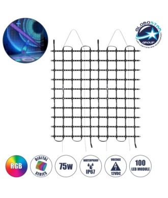 GloboStar® 90141 Digital Pixel Addressable Facade Soft Net Panel - Ψηφιακό Εύκαμπτο Δίχτυ Πάνελ Πρόσοψης Κτιρίων LED SMD 3535 75W-m2 100LED-m2 100PIXEL-m2 SPI-TTL Protocol IC UCS512B 4500lm-m2 120° DC 12V IP67 RGB - Μαύρο Σώμα - Μ100 x Π100 x Υ1.7cm